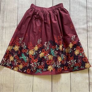 Modcloth Burgundy Bird Floral Skirt Size Small